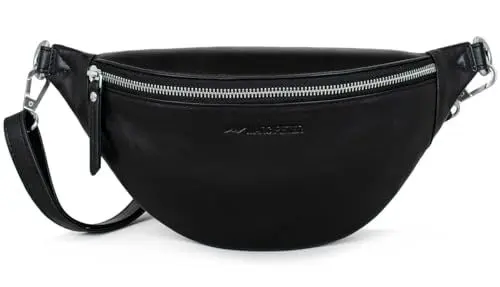 Produktbild: Marc Peter® Georgia Leder Bauchtasche Schwarz | Gürteltasche Leder Bauchtasche mit Wechselgurt | Crossbody Leder Bag | Hüfttasche Leder | Hip Bag | Leder Gürteltasche | Crossbag
