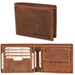 Produktbild: Marc Peter Oslo Geldbörse Herren Leder Bräune mit RFID Schutz I Echtleder Portemonnaie Groß I 13 Fächer I Geldbeutel für Männer I Brieftasche Wallet Portmonee aus echtem Leder