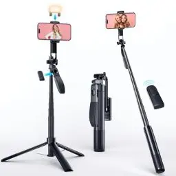 Produktbild: Marchpower 170cm Selfie Stick Stativ mit Fülllicht, 360° Drehbar 4 in 1 Selfie Stick mit Abnehmbarer Fernbedienung, Handy Stativ Ständer Kompatibel mit Gopro, iPhone, Samsung, Xiaomi, Huawei