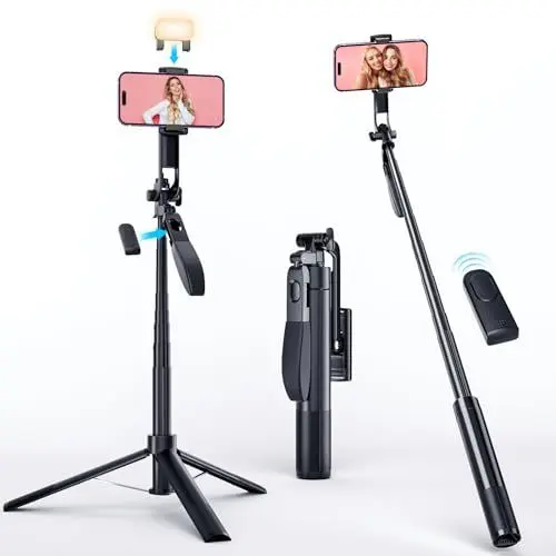 Produktbild: Marchpower 170cm Selfie Stick Stativ mit Fülllicht, 360° Drehbar 4 in 1 Selfie Stick mit Abnehmbarer Fernbedienung, Handy Stativ Ständer Kompatibel mit Gopro, iPhone, Samsung, Xiaomi, Huawei