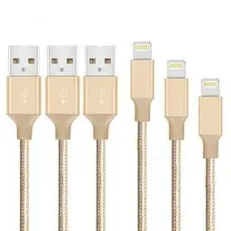 Produktbild: Marchpower iPhone Ladekabel Nylon 3Pack 1M/2M/3M(MFi Zertifiziert) Lightning Kabel für iPhone X/XS/XS MAX/XR, iPhone 8/8 Plus,iPhone 7/7 Plus, iPhone 6/6S/6S Plus,iPhone 5S/5C/5, iPad(Gold)