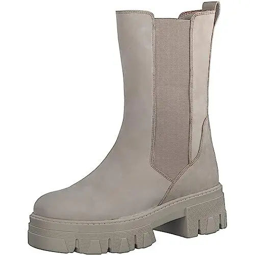 Produktbild: MARCO TOZZI Damen Chelsea Boots aus Leder Plateau, Braun (Taupe Nubuck), 37