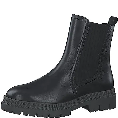 Produktbild: MARCO TOZZI Damen Chelsea Boots aus Leder mit Absatz, Schwarz (Black/Khaki), 36