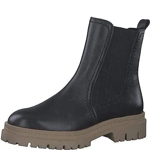 Produktbild: MARCO TOZZI Damen Chelsea Boots aus Leder mit Absatz, Schwarz (Black/Nature), 41