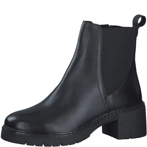 Produktbild: MARCO TOZZI Damen Chelsea Boots aus Leder mit Blockabsatz, Schwarz (Black), 40 EU