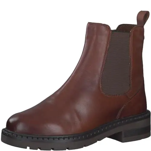 Produktbild: MARCO TOZZI Damen Chelsea Boots aus Leder mit Reißverschluss, Braun (Cognac), 37 EU