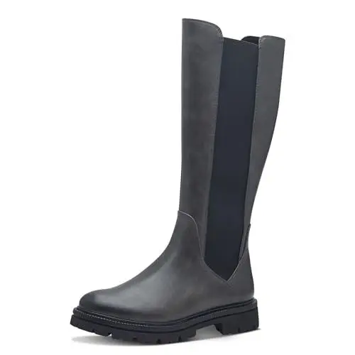 Produktbild: MARCO TOZZI Damen Hohe Stiefel ohne Absatz Vegan Flach, Grau (Dk.Grey Comb), 39 EU