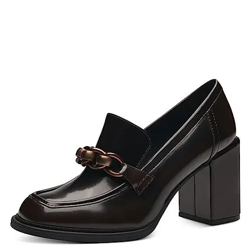 Produktbild: MARCO TOZZI Damen Loafer mit Absatz aus Kunstleder mit Kette, Braun (Cafe Brush), 37