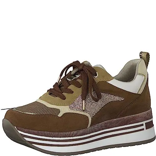 Produktbild: MARCO TOZZI Damen Plateau Sneaker Elegant zum Schnüren, Braun (Cognac Comb), 37