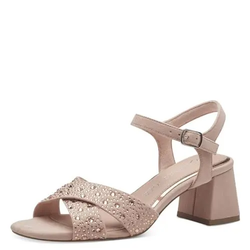 Produktbild: MARCO TOZZI Damen Sandalen mit Absatz Glitzer Vegan, Beige (Powder), 42 EU