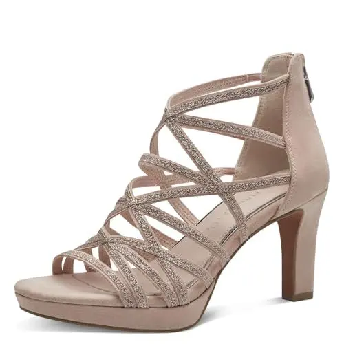 Produktbild: MARCO TOZZI Damen Sandalen mit Absatz Glitzer Vegan, Rosa (Powder comb), 41 EU