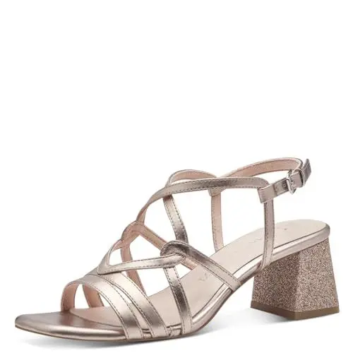 Produktbild: MARCO TOZZI Damen Sandalen mit Absatz Glitzer Vegan, Metallisch (Rose Metallic), 37 EU