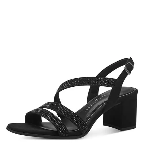 Produktbild: MARCO TOZZI Damen Sandalen mit Absatz Glitzer Vegan, Schwarz (Schwarz), 39 EU