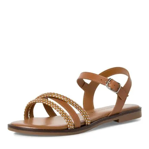 Produktbild: MARCO TOZZI Damen Sandalen mit Absatz Glitzer aus Leder, Braun (Cognac Comb), 37 EU