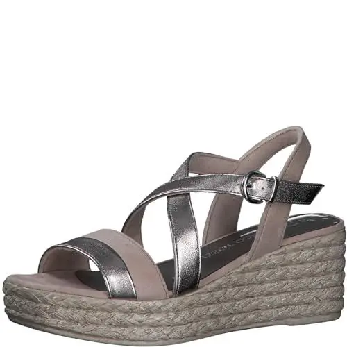 Produktbild: MARCO TOZZI Damen Sandalen mit Keilabsatz mit Verstellbarem Riemen Bequem, Mehrfarbig (Rose Met Comb), 38 EU