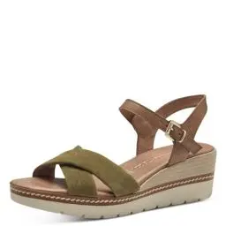 Produktbild: MARCO TOZZI Damen Sandalen mit Keilabsatz mit Verstellbarem Riemen aus Leder, Mehrfarbig (Fern Green Com), 40 EU