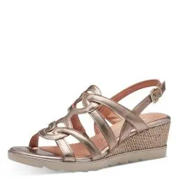 Produktbild: MARCO TOZZI Damen Sandalen mit Keilabsatz mit Verstellbarem Riemen aus Leder, Metallisch (Rose Metallic), 37 EU
