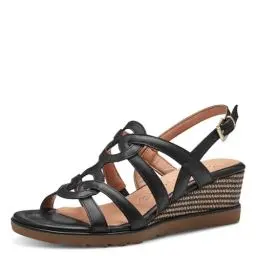 Produktbild: MARCO TOZZI Damen Sandalen mit Keilabsatz mit Verstellbarem Riemen aus Leder, Schwarz (Schwarz), 40 EU