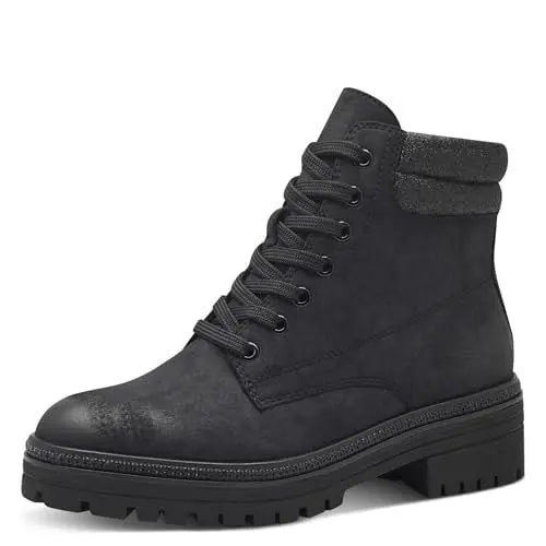 Produktbild: MARCO TOZZI Damen Schnürstiefel ohne Absatz mit Blockabsatz mit Reißverschluss, Schwarz (Black/Glam), 39 EU