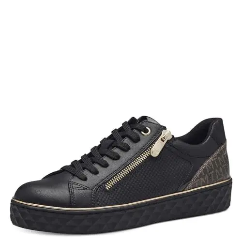 Produktbild: MARCO TOZZI Damen Sneaker flach Vegan Freizeit, Schwarz (Black Gold), 36 EU