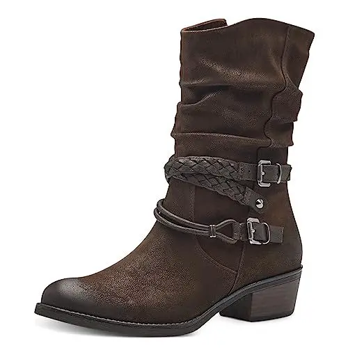 Produktbild: MARCO TOZZI Damen Stiefeletten mit Absatz aus Kunstleder mit Schnallen, Braun (Cafe Comb), 38