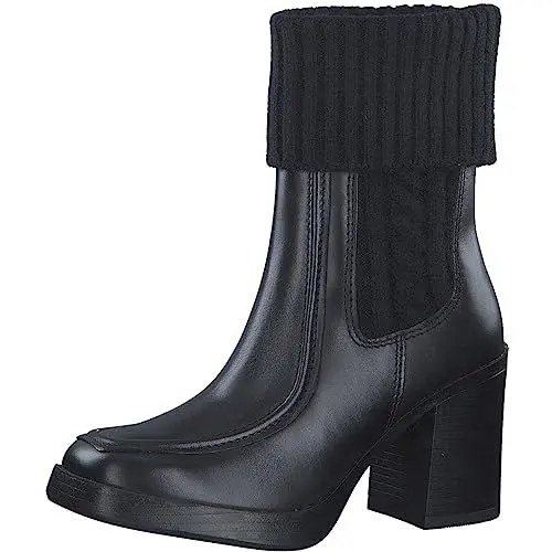 Produktbild: MARCO TOZZI Damen Stiefeletten mit Absatz aus Leder mit Stoffbund, Schwarz (Black), 40