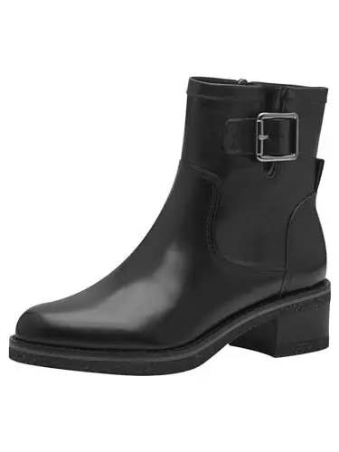 Produktbild: MARCO TOZZI Damen Stiefeletten mit Absatz mit Lederanteil mit Reißverschluss, Schwarz (Black), 38 EU