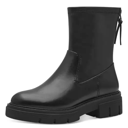 Produktbild: MARCO TOZZI Damen Stiefeletten ohne Absatz aus Kunstleder mit Plateau, Schwarz (Black), 37 EU