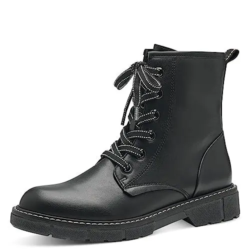 Produktbild: MARCO TOZZI Damen Stiefeletten zum Schnüren aus Kunstleder Flach, Schwarz (Black/White), 36