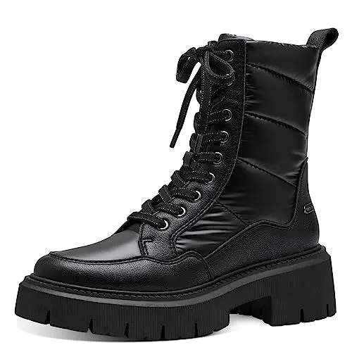Produktbild: MARCO TOZZI Damen Stiefeletten zum Schnüren aus Leder Plateau, Schwarz (Black Met.Comb), 37