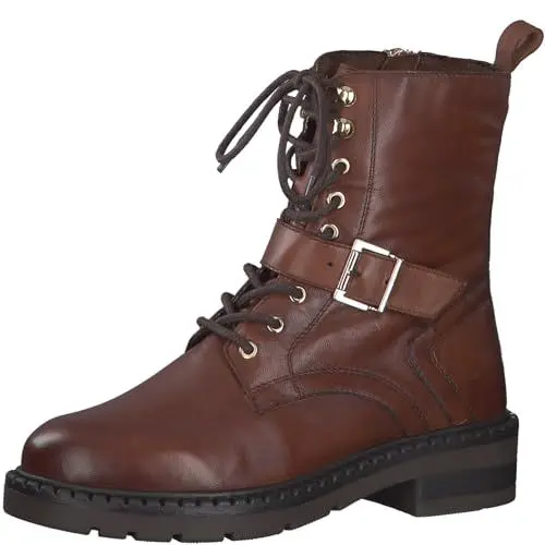 Produktbild: MARCO TOZZI Damen Stiefeletten zum Schnüren aus Leder mit Reißverschluss, Braun (Cognac), 38 EU