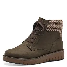 Produktbild: MARCO TOZZI Damen Stiefeletten zum Schnüren mit Stoffbund Flach, Grün (Khaki Comb), 40