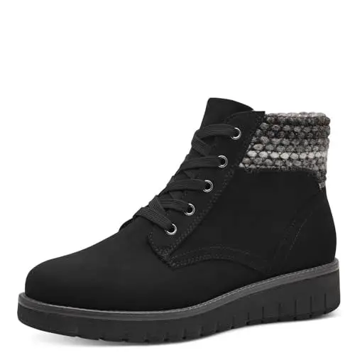 Produktbild: MARCO TOZZI Damen Stiefeletten zum Schnüren ohne Absatz mit Reißverschluss, Schwarz (Black Comb), 38 EU