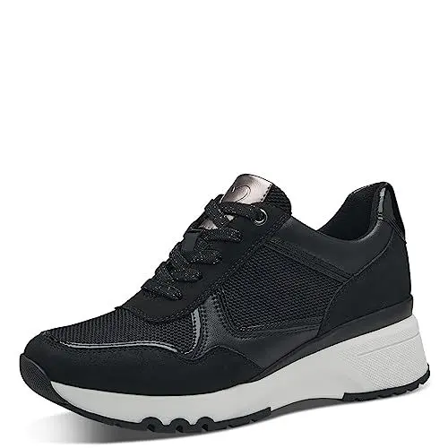 Produktbild: MARCO TOZZI Damen Wedge Sneaker Keilabsatz mit Schnürsenkeln und Reißverschluss, Schwarz (Black Comb), 37