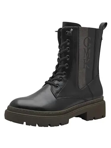 Produktbild: MARCO TOZZI by Guido Maria Kretschmer Damen Stiefeletten zum Schnüren mit Plateau mit Reißverschluss, Schwarz (Black/Khaki), 41 EU