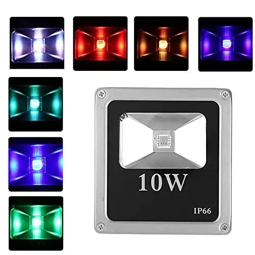 Produktbild: Marhynchus Garten-Flutlichtlampe, 10 W RGB 16-Farben-LED-Flutlicht, Wasserdichter Strahler mit Fernbedienung für Außen- und Innenhof, Rasen, Garten, Außenstufenlichter (EU-Stecker)