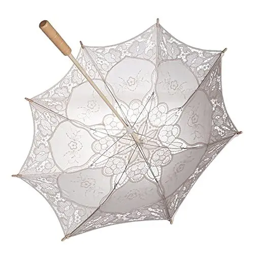 Produktbild: Marhynchus Lace Umbrella, Festival Hochzeitszubehör Regenschirme Stockschirme Sonnenschirm Sonne mit Holzgriff Lady Hochzeit Party Brautschirm für die Dekoration von Fotos(L-Milchig weiß)
