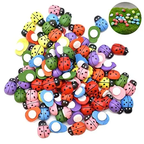 Produktbild: Marienkäfer Deko 100 Stück Mini Holz Marienkäfer Verzierungen Flatback Marienkäfer Simulation Marienkäfer Holzmarienkäfer Selbstklebend für Hochzeits Dekoration Partybedarf Scrapbooking DIY Handwerk