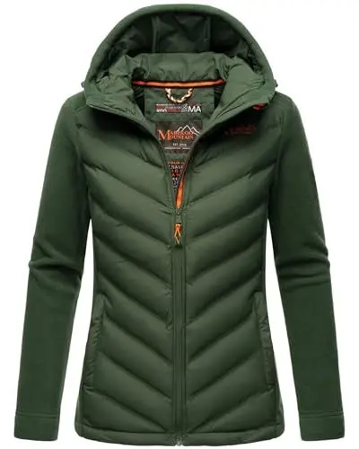 Produktbild: MARIKOO Damen Fleece Hybrid Jacke Trekking Wanderjacke Übergangsjacke (B929-Haruna-Dunkelgrün-Gr.M)