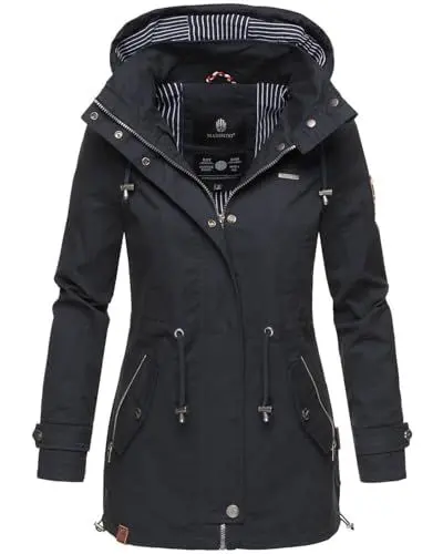 Produktbild: MARIKOO Damen Jacke Frühling Übergangsjacke leicht Parka Mantel Kapuze B690 (B690-Nyok-Navy-Gr.M)