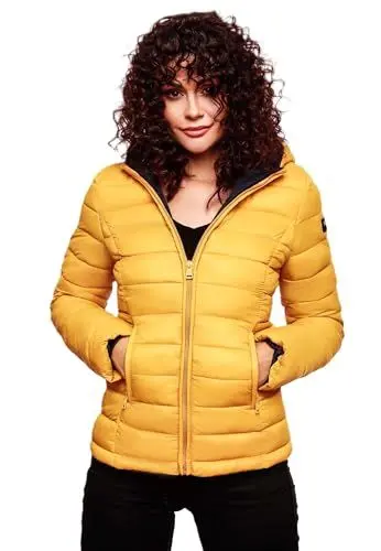 Produktbild: MARIKOO Damen Jacke Steppjacke Herbst Winter Übergangsjacke gesteppt B651 (B651-Luc-Gelb-Gr.XS)