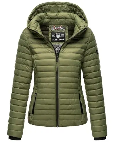 Produktbild: MARIKOO Damen Jacke Steppjacke Übergangsjacke mit Kapuze gesteppt B600 (B600-Samt-Dusty-Olive-Gr.S)