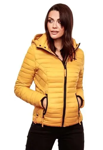 Produktbild: MARIKOO Damen Jacke Steppjacke Übergangsjacke mit Kapuze gesteppt B600 (B600-Samt-Gelb-Gr.XXL)