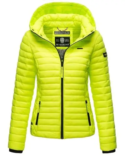 Produktbild: MARIKOO Damen Jacke Steppjacke Übergangsjacke mit Kapuze gesteppt B600 (B600-Samt-Neon-Green-Gr.S)