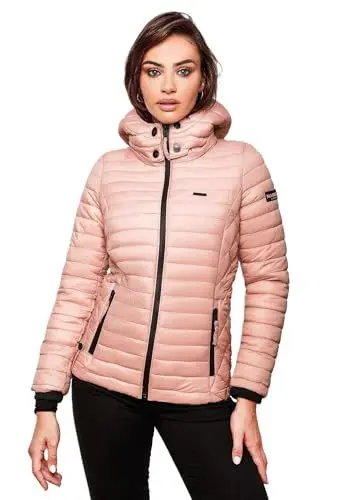 Produktbild: MARIKOO Damen Jacke Steppjacke Übergangsjacke mit Kapuze gesteppt B600 (B600-Samt-Powder-Rose-Gr.M)