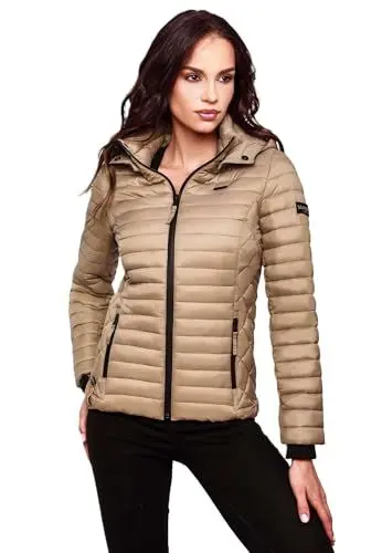 Produktbild: MARIKOO Damen Jacke Steppjacke Übergangsjacke mit Kapuze gesteppt B600 (B600-Samt-Taupe-Grau-Gr.M)