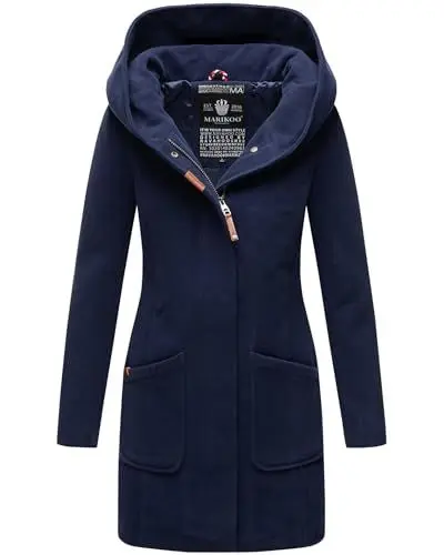 Produktbild: MARIKOO Damen Mantel Trenchcoat Wintermantel Übergangs Jacke Parka Lang B819 (B819-Maik-Navy-Gr.M)