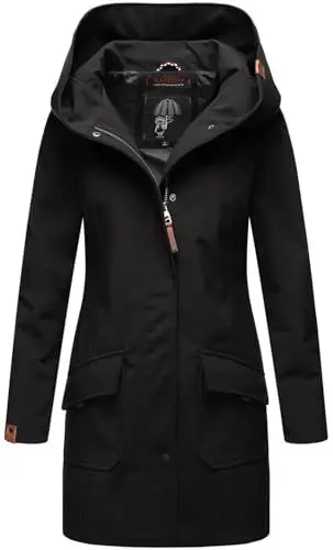 Produktbild: MARIKOO Damen Softshell Jacke Winterjacke wasserabweisend Outdoor lang B856 (B856-Maylee-Schwarz-Gr.XXXL)
