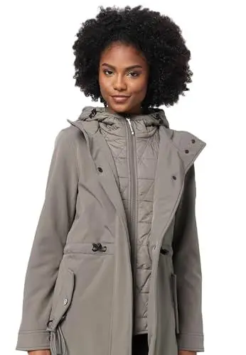 Produktbild: MARIKOO Damen Softshell Mantel Übergangsjacke mit Kapuze B965 (B965-Mo-Presa-Dark-Grey-Gr.L)