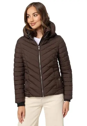 Produktbild: MARIKOO Damen Stepp Jacke gesteppte warme Übergangsjacke Kapuze B957 (B957-Kagom-Dark-Choco-Gr.XL)